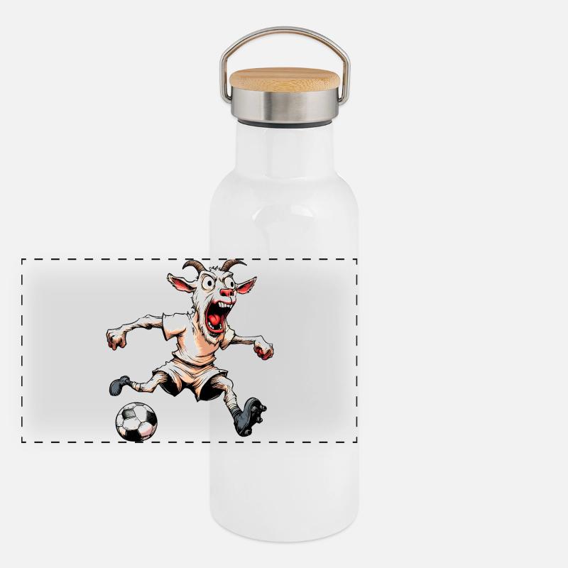 Ziegen Fussball Panorama Thermosflasche mit Bambusdeckel