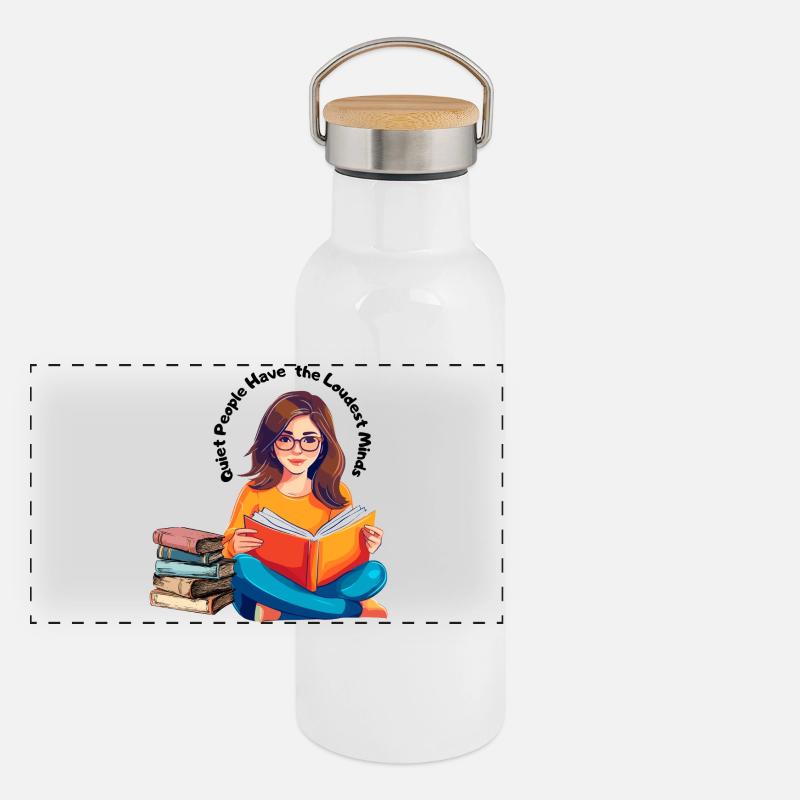 Quiet people loud minds – books and reading Panoramic Thermal Bottle with Bamboo Lid