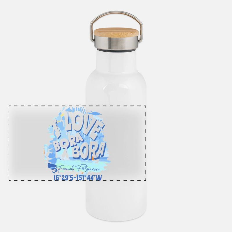 Design I love Bora Bora Bleu Panoramic Thermal Bottle with Bamboo Lid