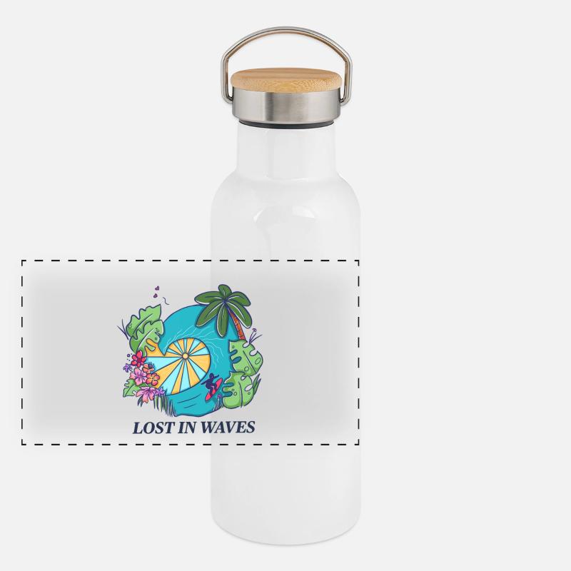 Lost in Waves – Tropical Surf Vibes Design Panorama Thermosflasche mit Bambusdeckel