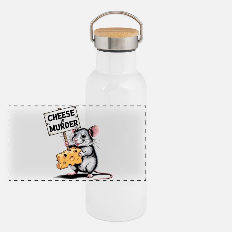 Cheese Is Murder Mouse Panoramic Thermal Bottle with Bamboo Lid