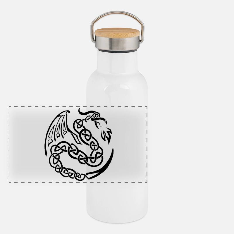 Dragon celte noir Gourde isotherme avec bouchon en bambou