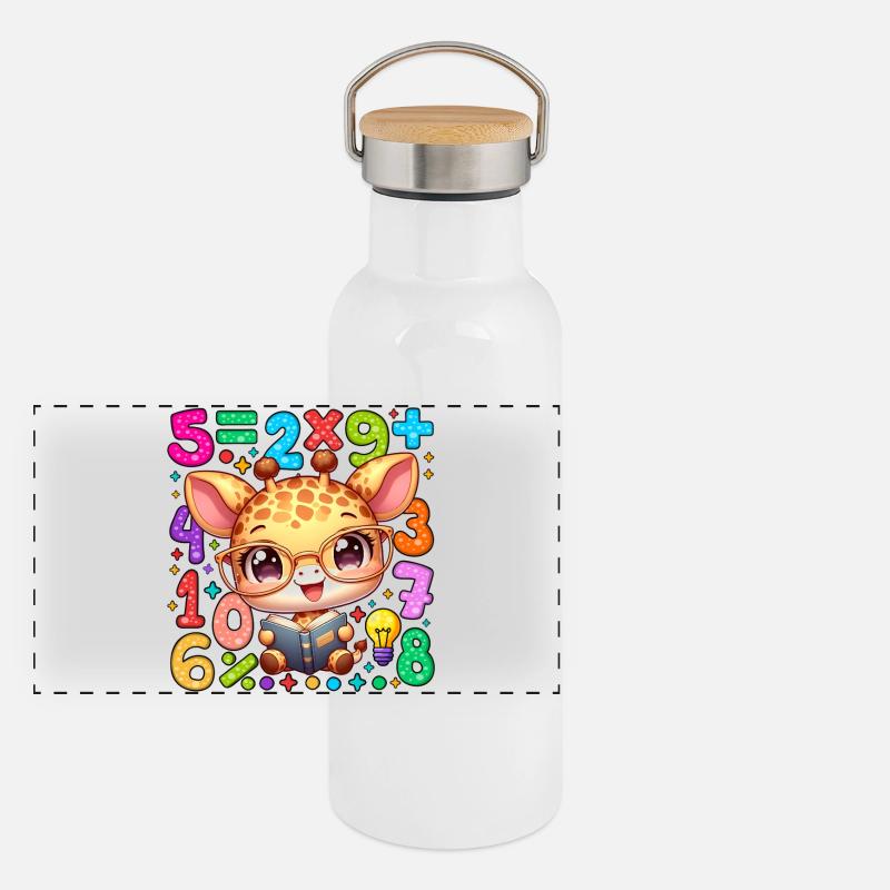 Number Day Giraffe Reading Math Book Panoramic Thermal Bottle with Bamboo Lid