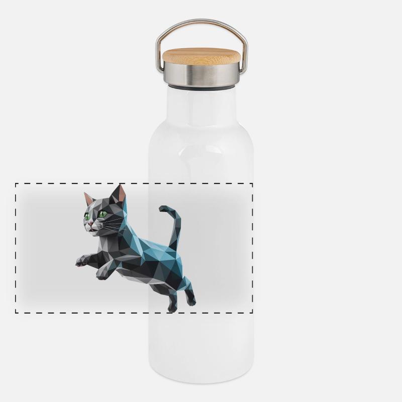 Kätzchen - Cooles Low-Poly-Logo Panorama Thermosflasche mit Bambusdeckel