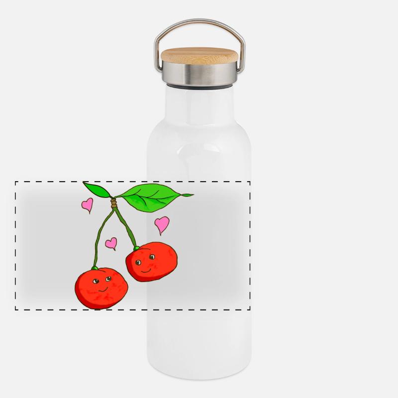 Kirschen Panorama Thermosflasche mit Bambusdeckel