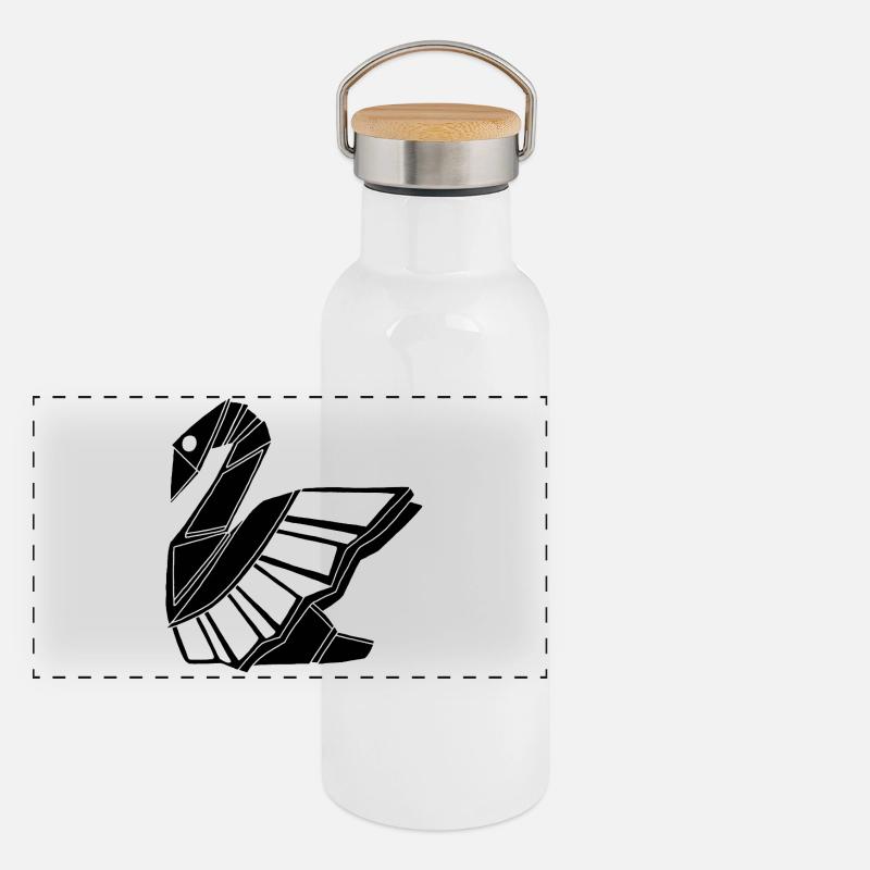 Trauerschwan Panorama Thermosflasche mit Bambusdeckel