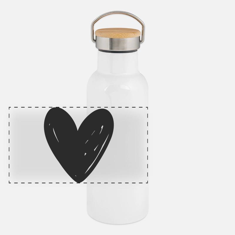 Hand Drawn Heart Sketch Design Panoramic Thermal Bottle with Bamboo Lid