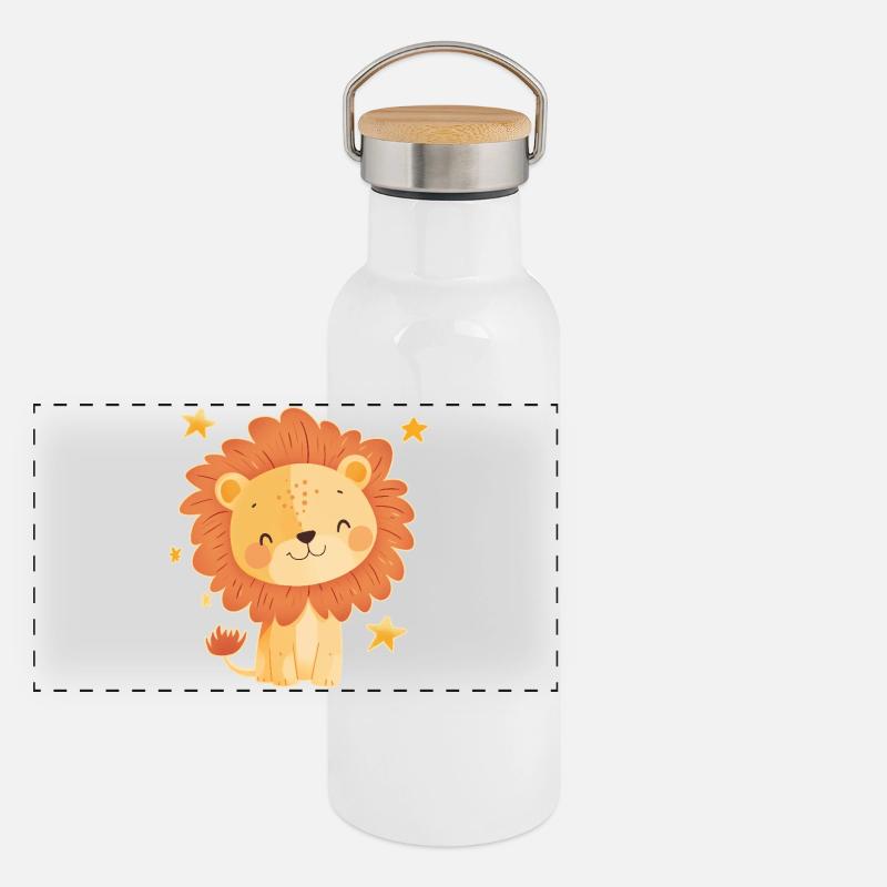 Löwe mit Sternenhimmel Panorama Thermosflasche mit Bambusdeckel