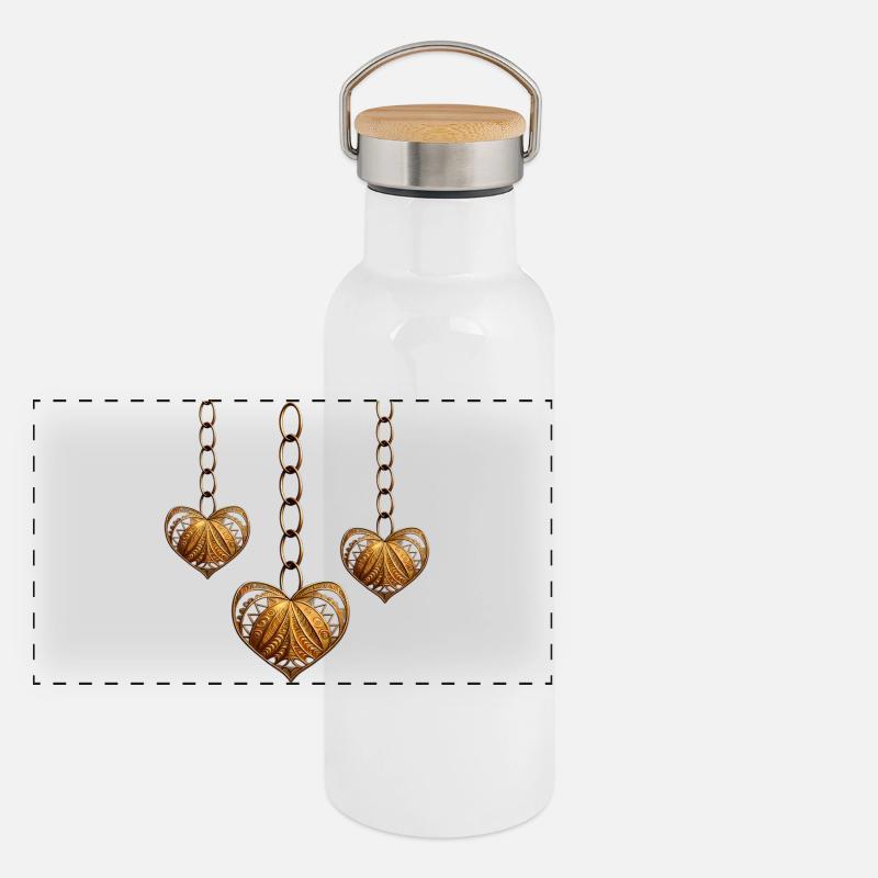 Goldene Herzen in einer Kette Panorama Thermosflasche mit Bambusdeckel