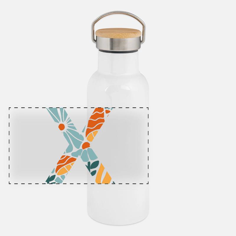 Lettre x fleurs groovy idée cadeau Gourde isotherme avec bouchon en bambou
