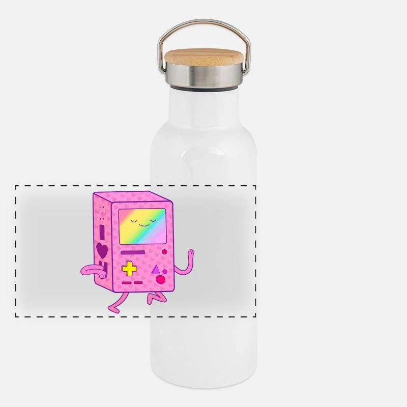 Tanzender Pinker Gaming Roboter Panorama Thermosflasche mit Bambusdeckel