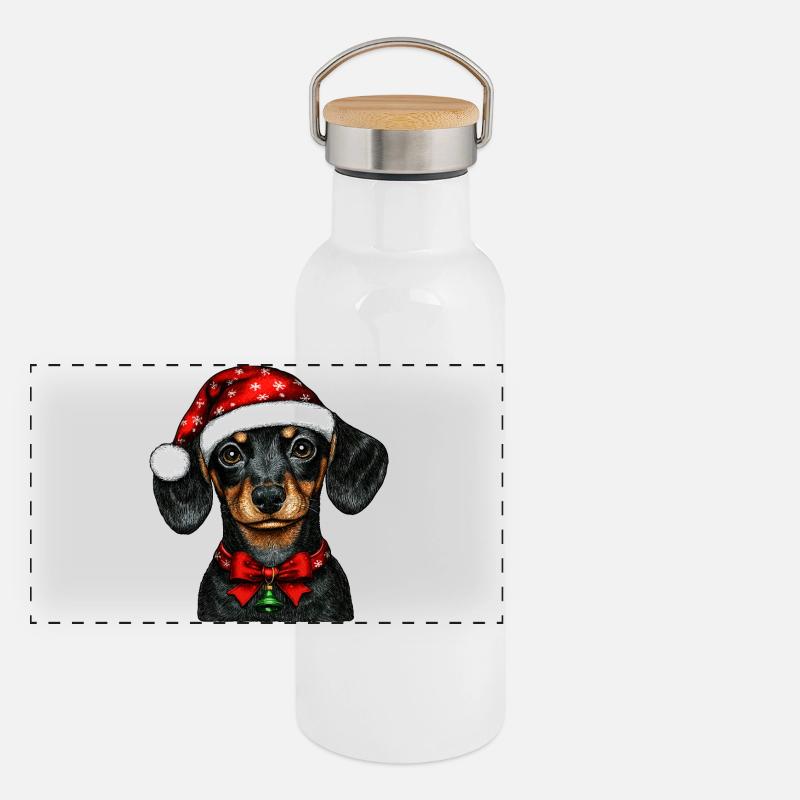 Teckel de Noël Gourde isotherme avec bouchon en bambou