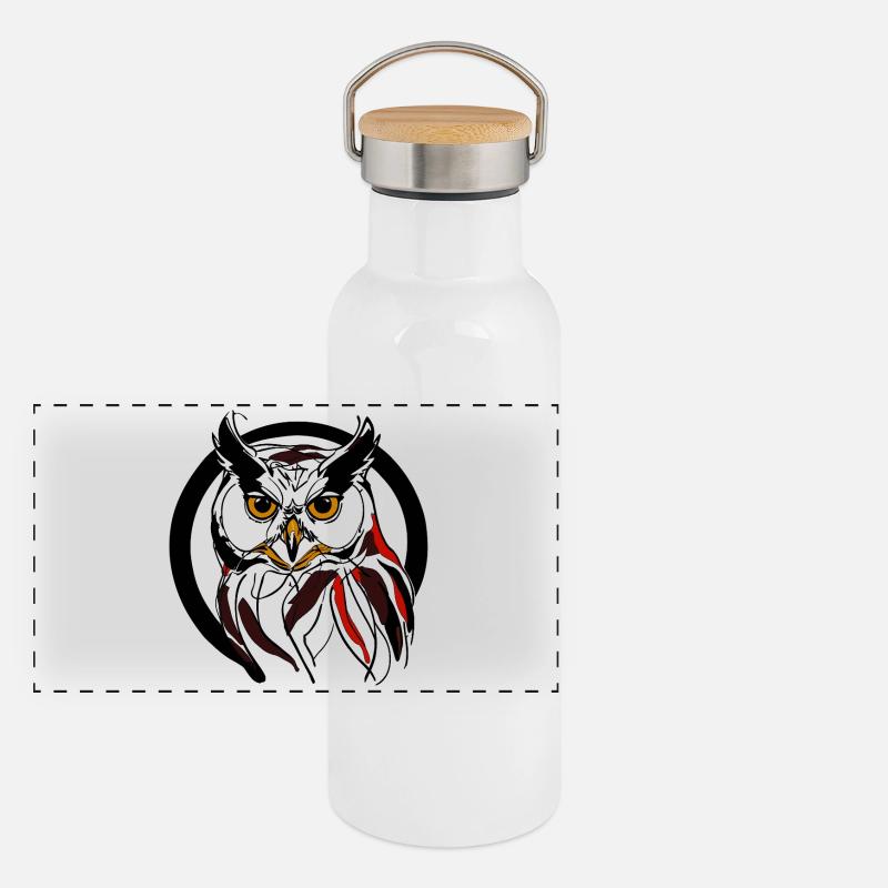 Nacht-Eule Panorama Thermosflasche mit Bambusdeckel