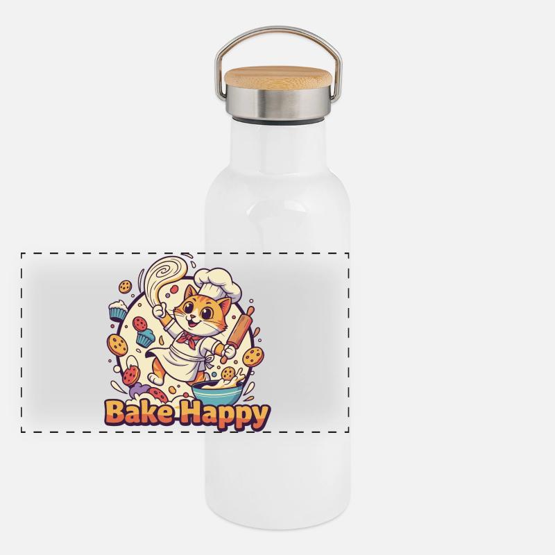Chat patron Happy Gourde isotherme avec bouchon en bambou