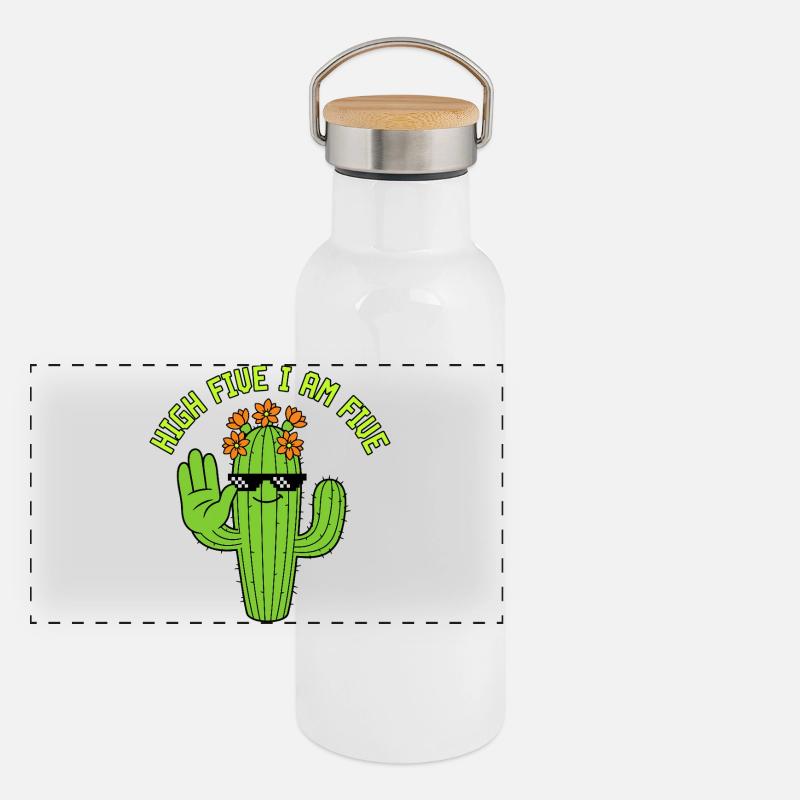 High Five Cactus 5th Birthday Panoramic Thermal Bottle with Bamboo Lid