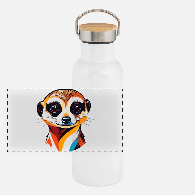 Bunter Erdmännchen Kopf Illustration Panorama Thermosflasche mit Bambusdeckel