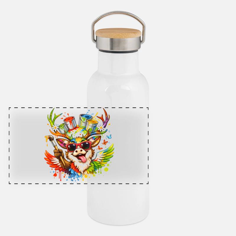 Creative Deer Art Illustration Panoramic Thermal Bottle with Bamboo Lid