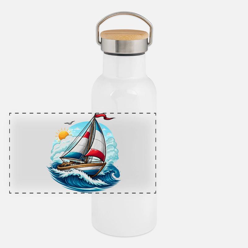Segelboot  Panorama Thermosflasche mit Bambusdeckel