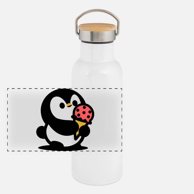 Kleiner Pinguin mit Eis Panorama Thermosflasche mit Bambusdeckel
