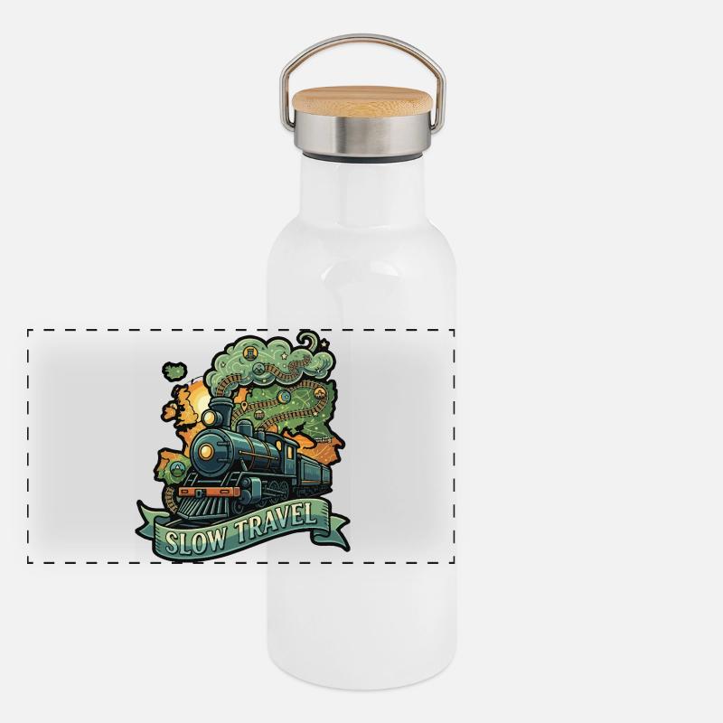 Voyage lent en train à vapeur Gourde isotherme avec bouchon en bambou
