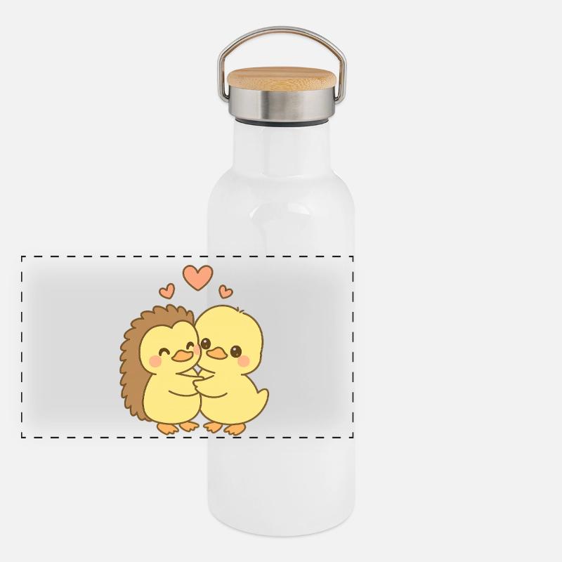 Couple de canards pour la Saint-Valentin Gourde isotherme avec bouchon en bambou