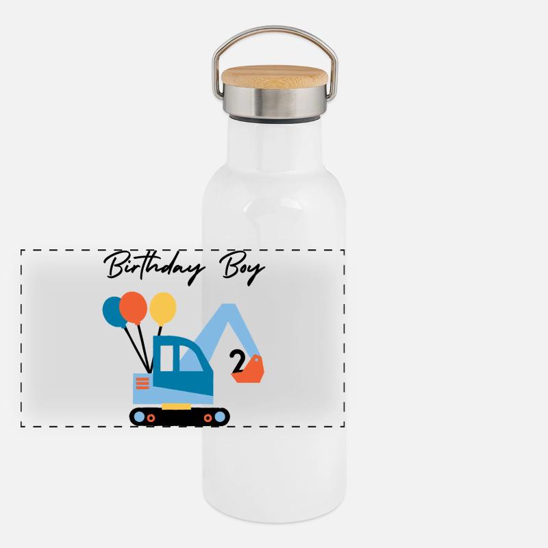 Bagger mit Ballons Panorama Thermosflasche mit Bambusdeckel