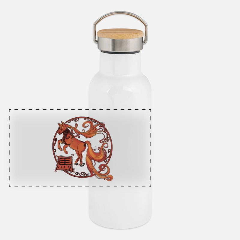 Feuerpferd Panorama Thermosflasche mit Bambusdeckel