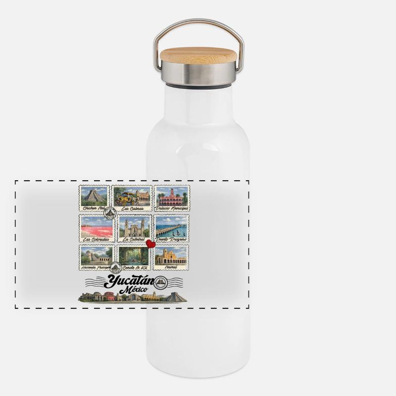 Visit Yucatan - Panoramic Thermal Bottle with Bamboo Lid - white