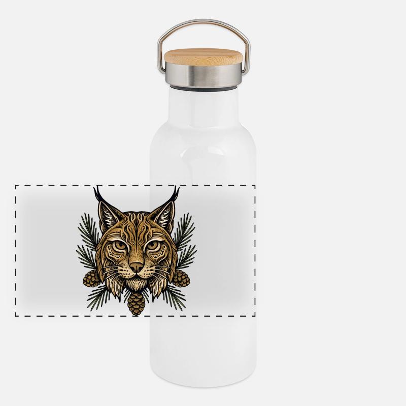 Tête de lynx avec branches de sapin Gourde isotherme avec bouchon en bambou