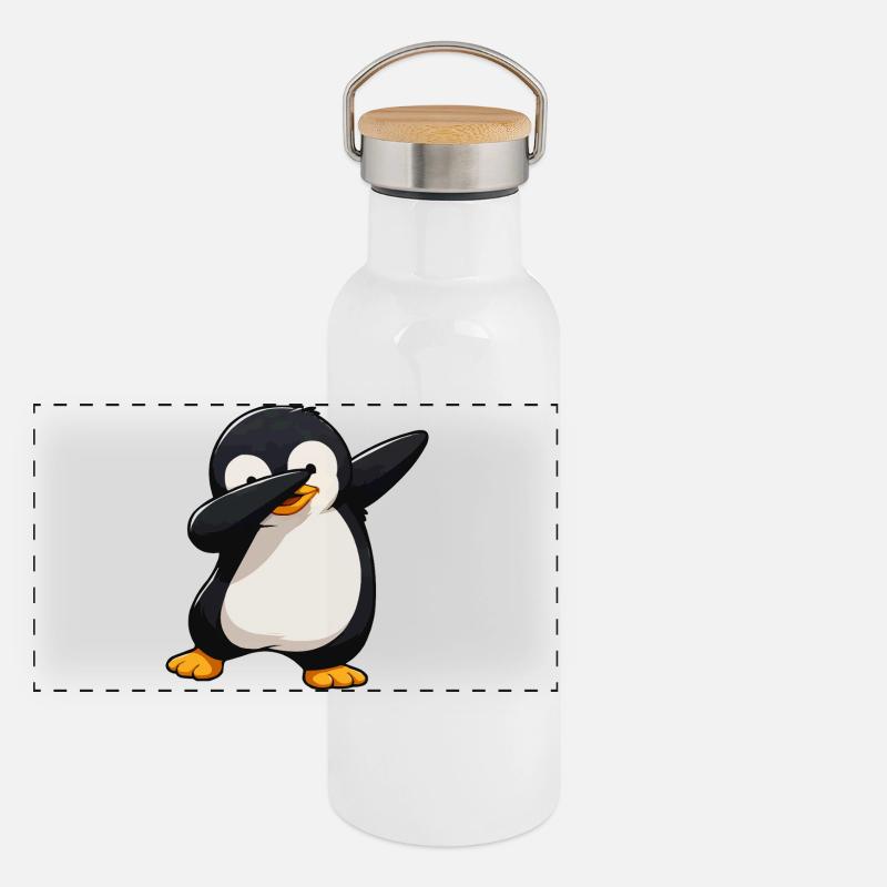 Dab Penguin Comic Gourde isotherme avec bouchon en bambou