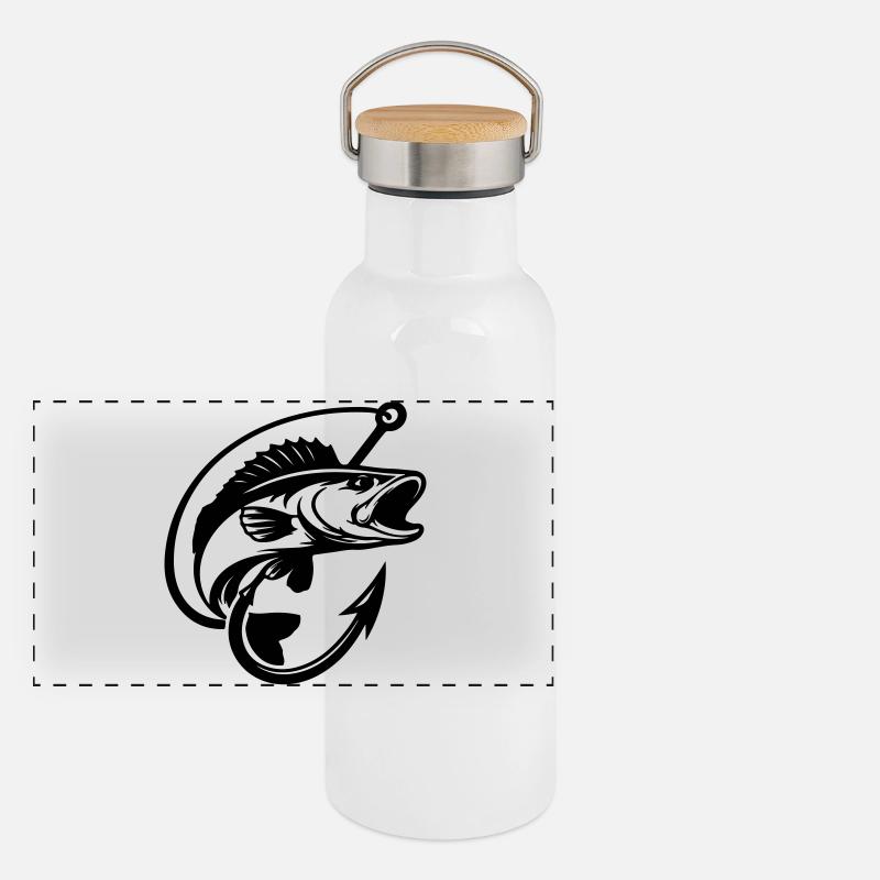 Logo de pêche au brochet Gourde isotherme avec bouchon en bambou