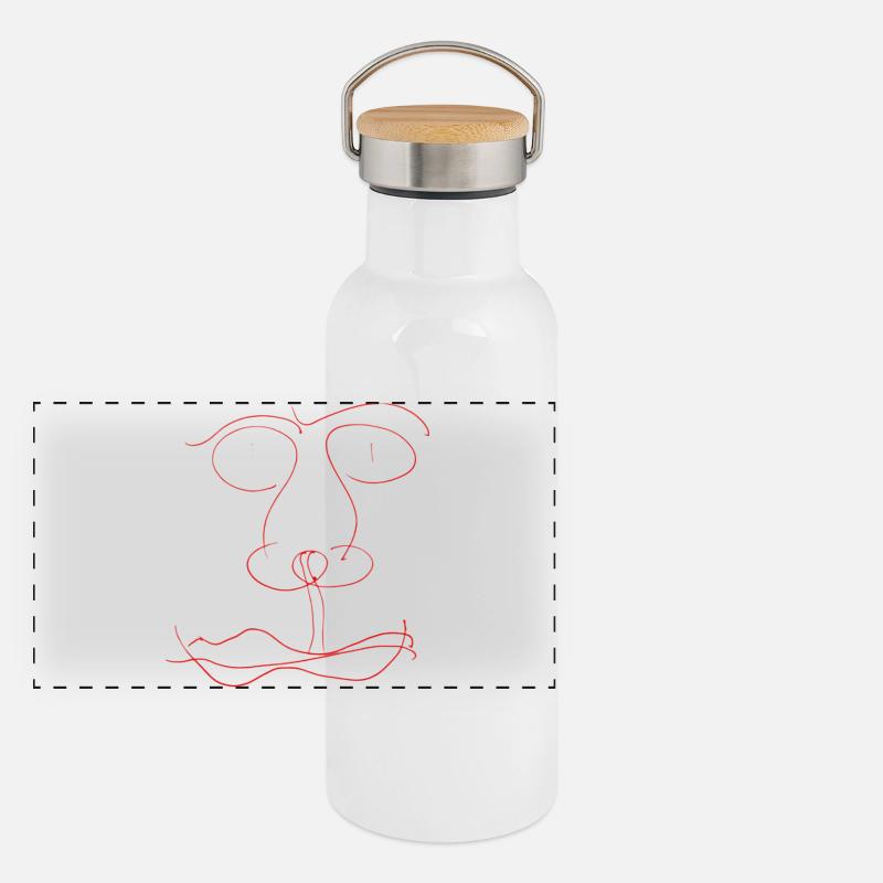 Red line face - Panoramic Thermal Bottle with Bamboo Lid - white