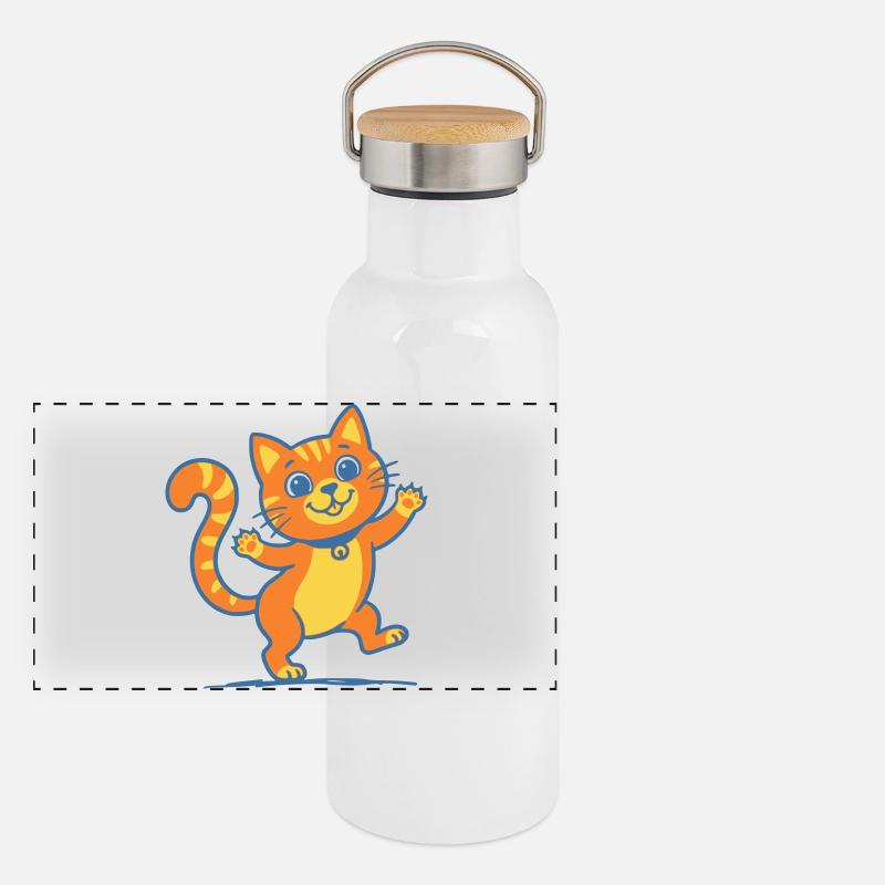 Chat Orange Souriant Gourde isotherme avec bouchon en bambou