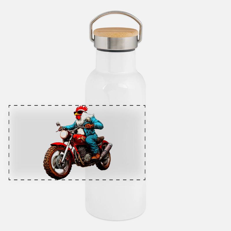 Moto poule Gourde isotherme avec bouchon en bambou