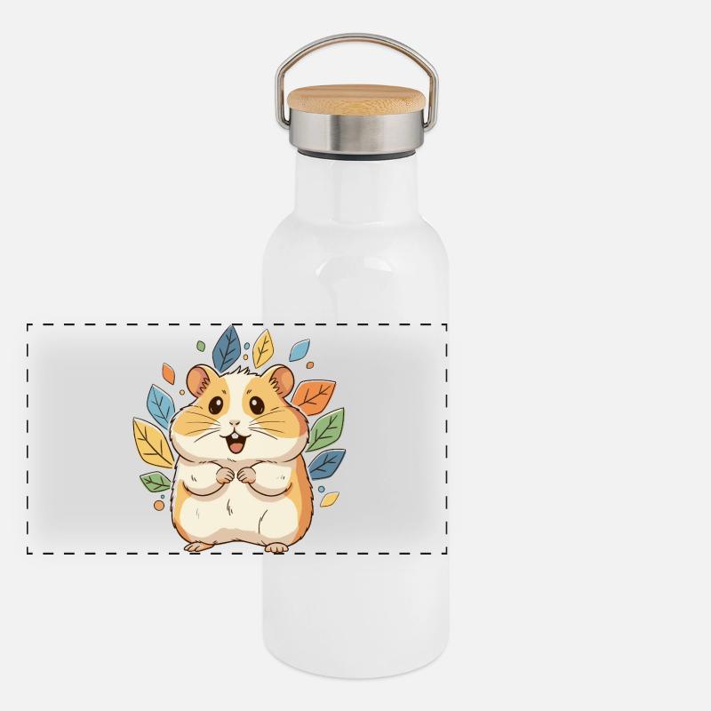 Kuscheliger Hamster mit Herbstblättern Panorama Thermosflasche mit Bambusdeckel
