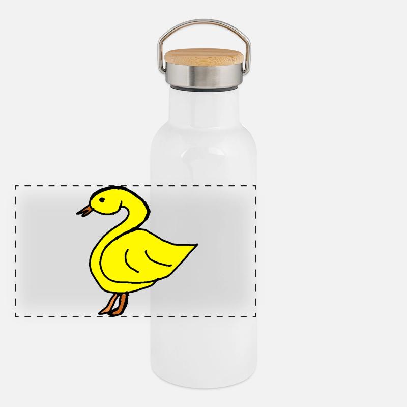 Silhouette de canard jaune noir Gourde isotherme avec bouchon en bambou