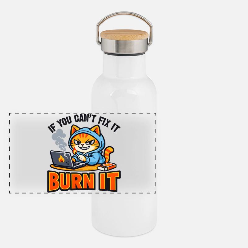 Computer Scientist Cat Burn It - Funny Saying Panoramic Thermal Bottle with Bamboo Lid