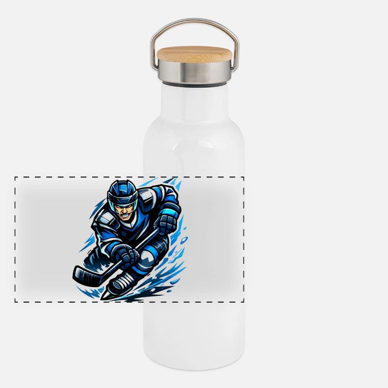 Blitzender Eishockeyspieler Panorama Thermosflasche mit Bambusdeckel