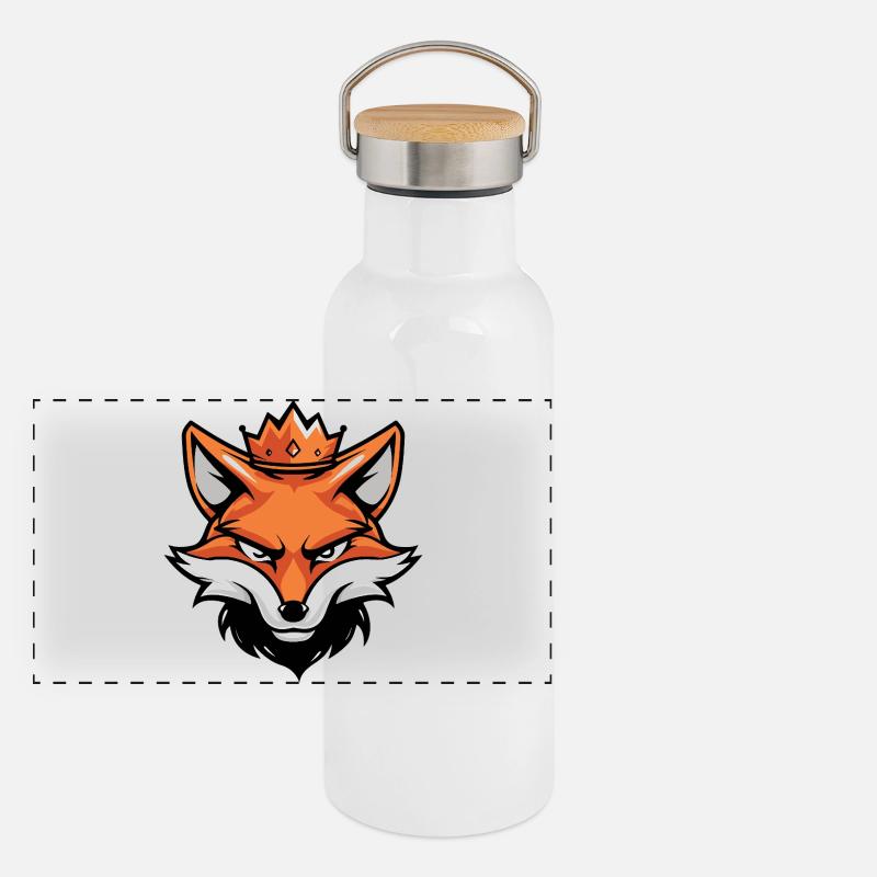 Fuchs Kopf Krone Panorama Thermosflasche mit Bambusdeckel
