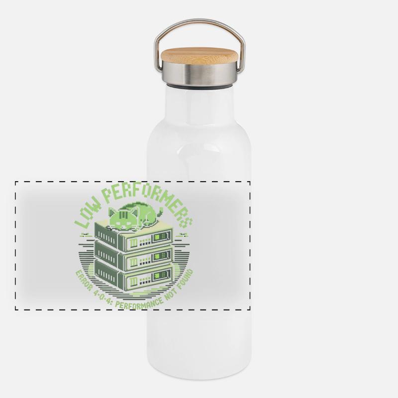 Low Performers Katze Server Pixel Art Panorama Thermosflasche mit Bambusdeckel