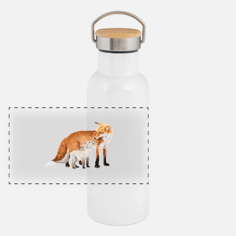 Füchse - Panorama Thermosflasche mit Bambusdeckel - Weiß