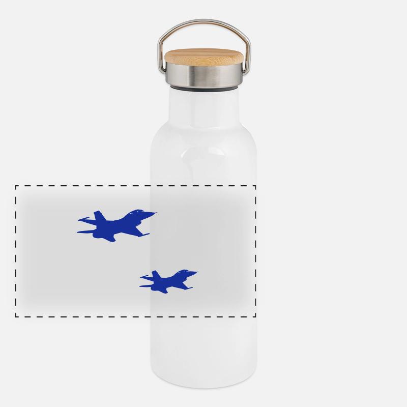 F-16-Kampfjets Panorama Thermosflasche mit Bambusdeckel