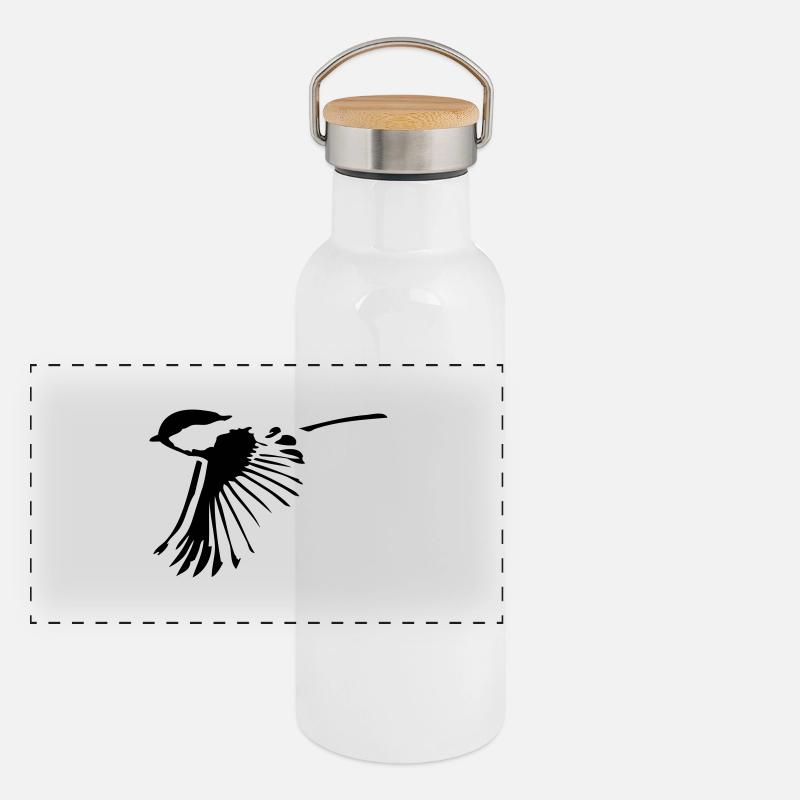 Vogel - Panorama Thermosflasche mit Bambusdeckel - Weiß