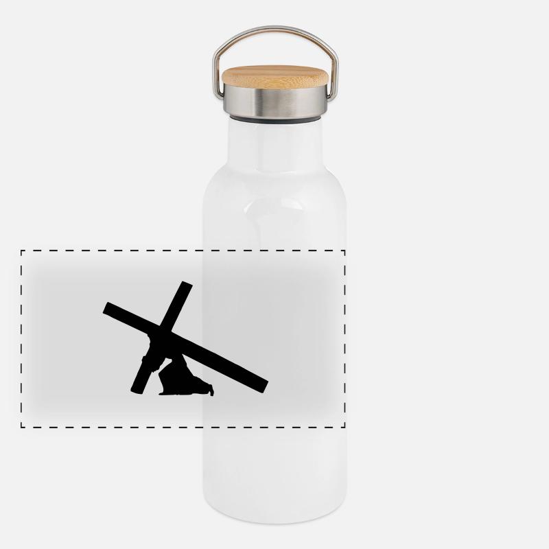 Jésus avec 1c Croix Gourde isotherme avec bouchon en bambou