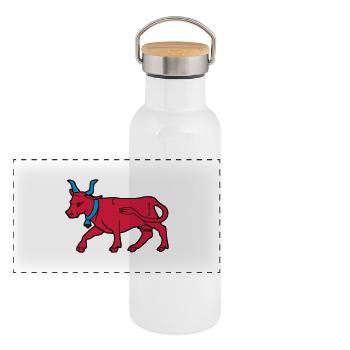 dessin vache rouge vecteur boucher éleveur Béarn - Gourde isotherme avec bouchon en bambou - blanc - Devant