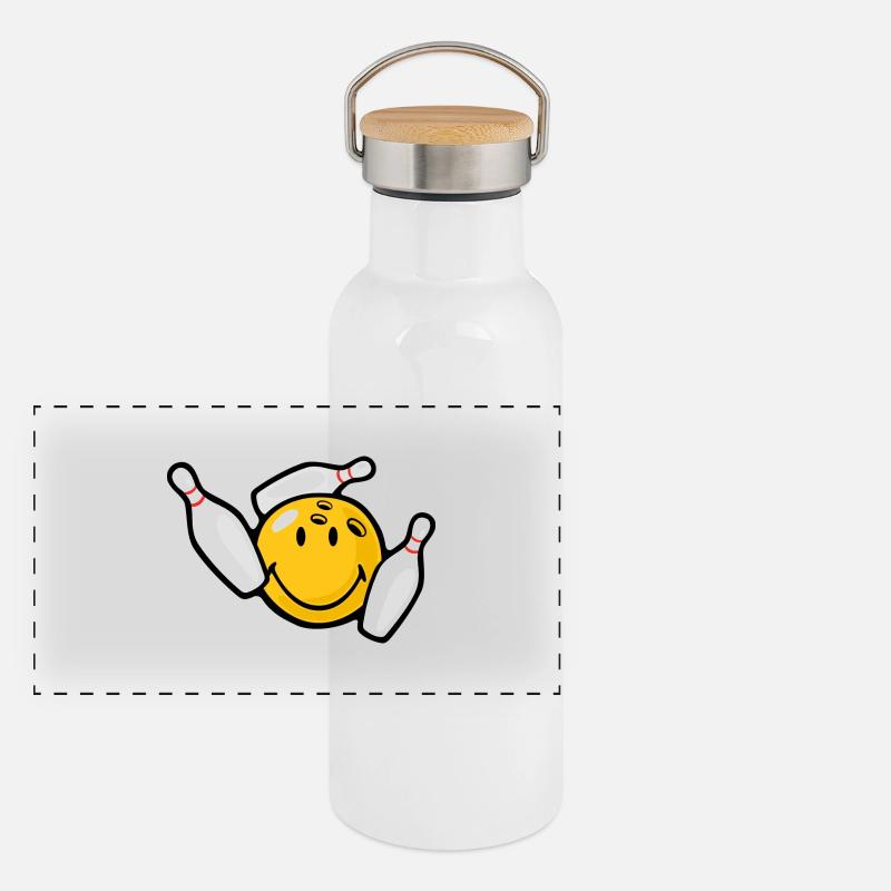 Smiley Pin Bowling Gourde isotherme avec bouchon en bambou