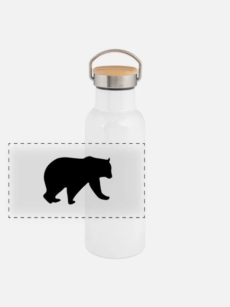 bear design - Panorama Thermosflasche mit Bambusdeckel - Weiß