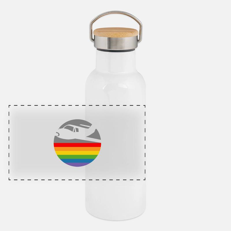 Regenbogen Flugzeug white Panorama Thermosflasche mit Bambusdeckel