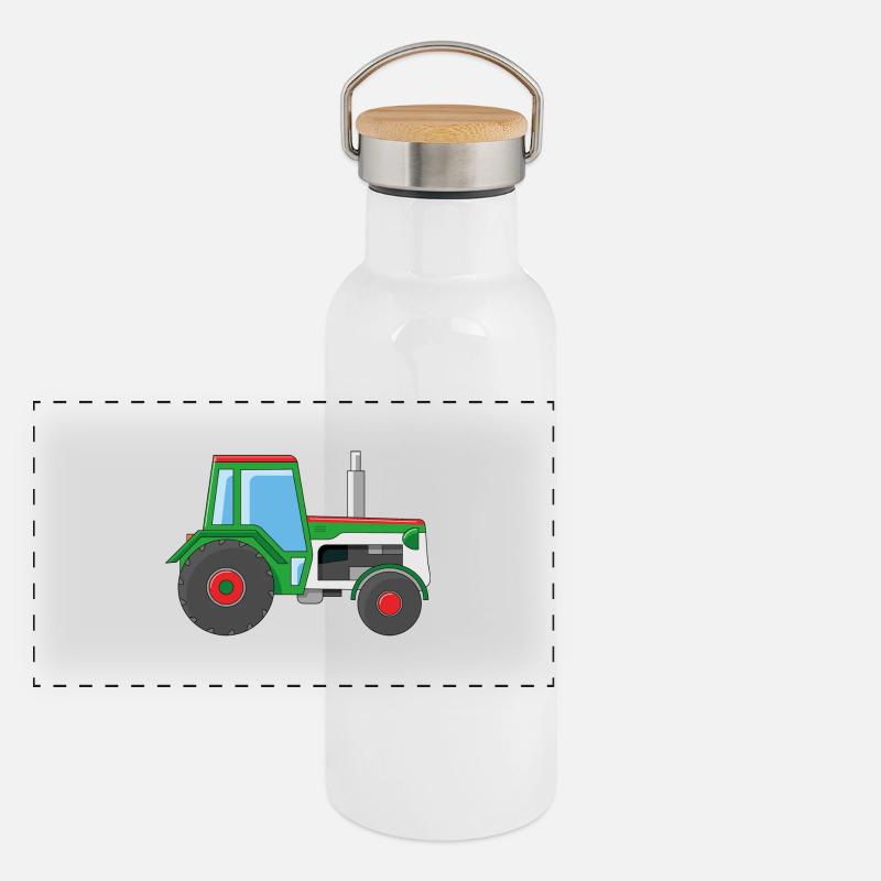 Tracteur vert Gourde isotherme avec bouchon en bambou