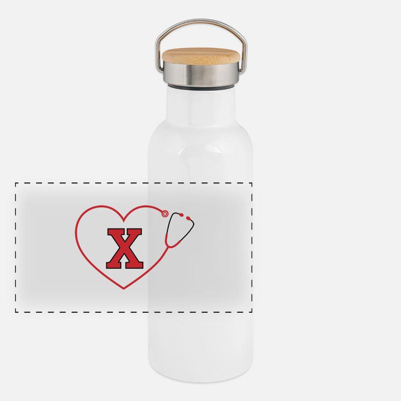 Buchstabe x Stethoskop Panorama Thermosflasche mit Bambusdeckel